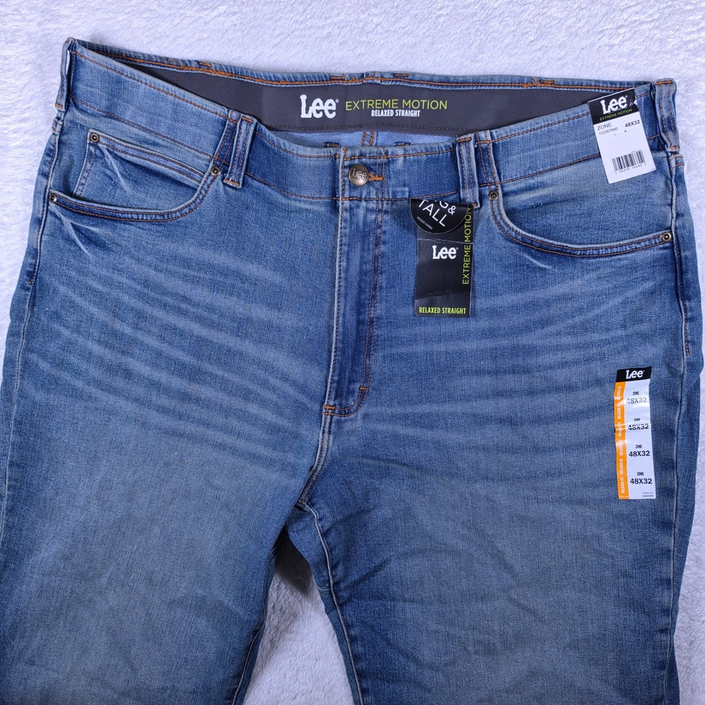 NEW! Lee Extreme Motion Mens 48/32 Blue Relaxed Straight Stretch Jeans 112357690